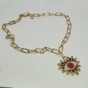 Rhinestone Accent Beaded Gold Eye Necklace Boho Hippie Goth Whimsigoth Gift